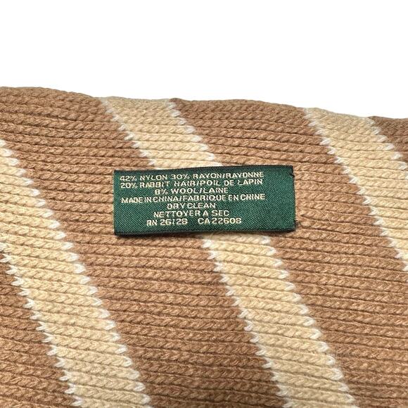 Lauren Ralph Lauren | Women | Neutral Rabbit Hair Wool Blend Stripe Scarf | OS - Picture 7 of 9